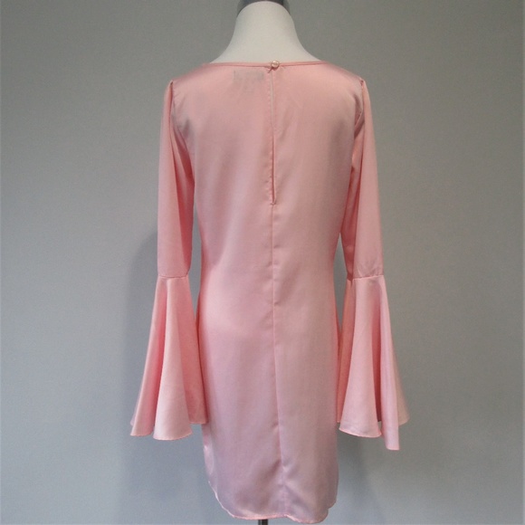 NEW Venus Pink Silky Bell Sleeve Mini Party Dress - Picture 3 of 8
